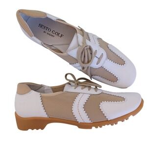 Sesto Golf by Sherry Gavin White Beige Leather Mesh Golf Shoes Womens 10 M Italy
